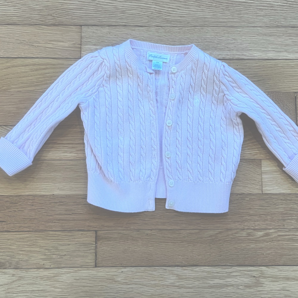 Pale Pink Ralph Lauren Size 12 Month Cardigan (white horse)